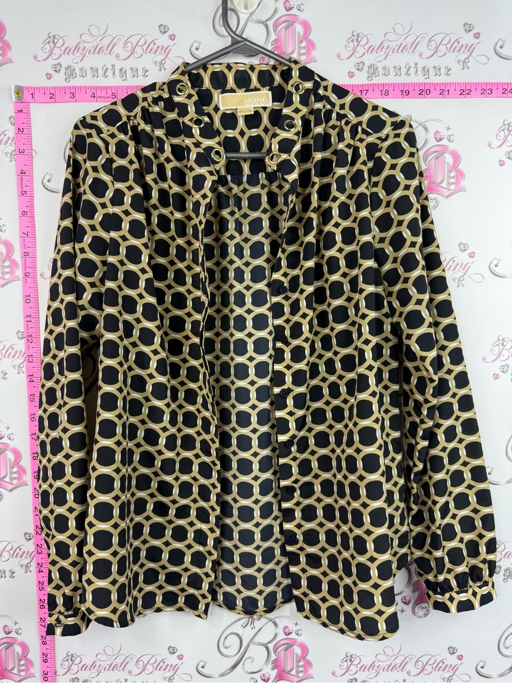 MICHAEL Michael Kors navy blue Black and Gold Geometric Button-Down Shirt